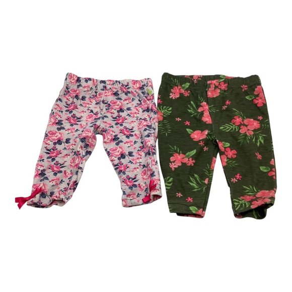 2pcs Baby Girl Floral Pants Size 0-3M Elastic Waist Comfort Multicolor - Picture 1 of 12